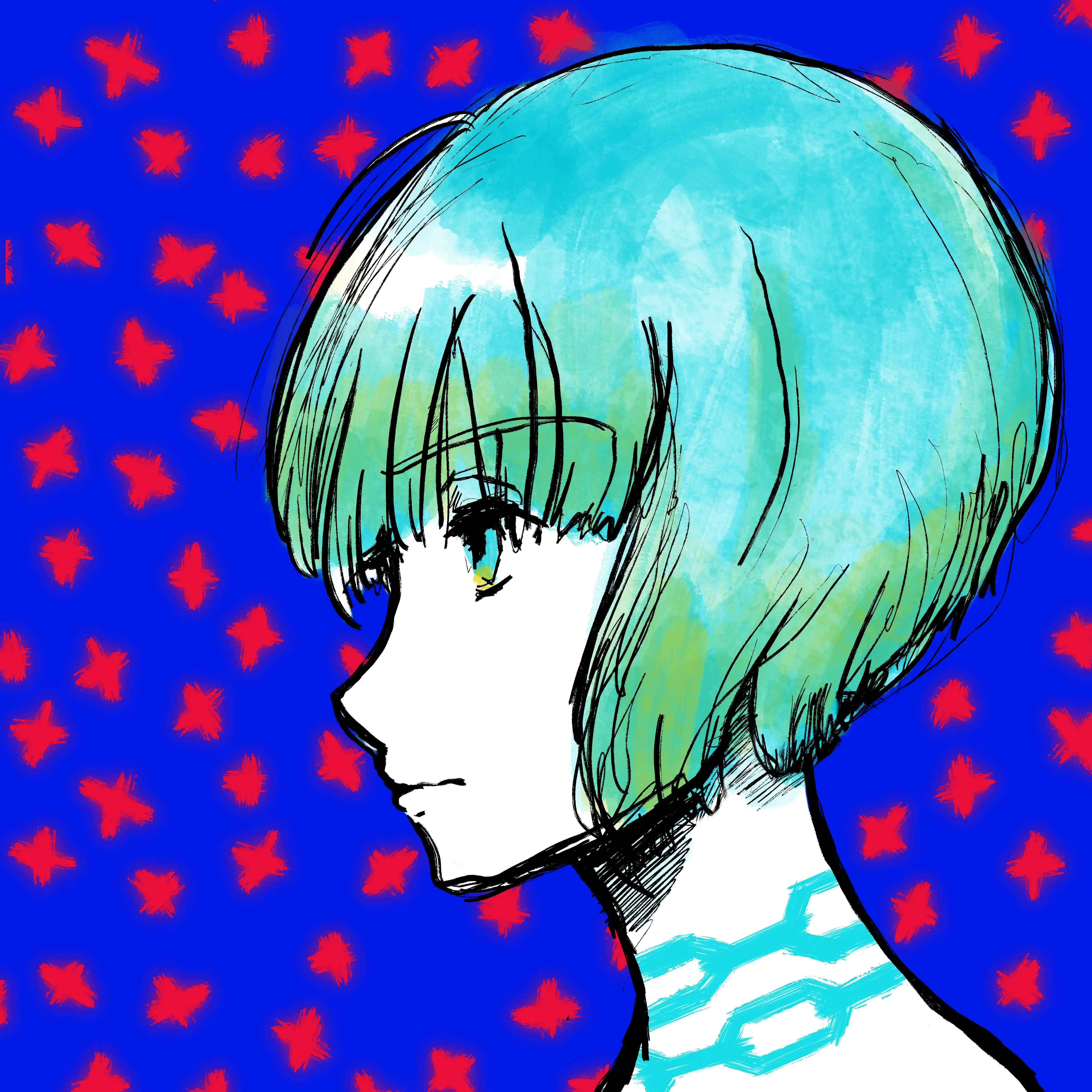Girl in Profile on red and blue background